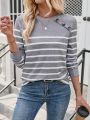 SHEIN LUNE Women's Striped Long Sleeve T-shirt