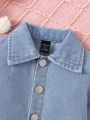 Baby Girl Two Tone Pleated Hem Button Front Denim Dress