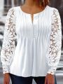 Women's White Lace Spliced Top