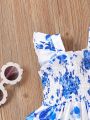 Baby Girls' Blue Porcelain Pattern Dress