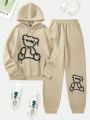 Bear Print Drawstring Thermal Lined Hoodie & Sweatpants