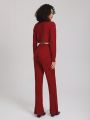 pypercollection Solid Crop Cardigan & Flare Leg Cable Knit Pants