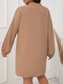 SHEIN LUNE Elegant Plus Size Long Sleeve V-neck Dress