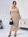 SHEIN Privé Queen Anne Collar Ribbed Plus Size Dress With Square Neckline