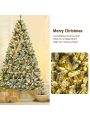 Costway 8ft Pre-lit Snow Flocked Hinged Christmas Tree w/1502 Tips & Metal Stand