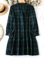SHEIN LUNE Plus Size Women's Plaid Front Buttoned Dress With Ruffle Hem Design