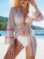 SHEIN Swim BohoFeel Women's Floral Print Drawstring Waist Kimono