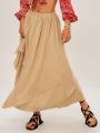 SHEIN BohoFeels Women's Solid Color Asymmetric Hem Midi Skirt