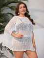 SHEIN Swim BohoFeel Plus Size 1pc Eyelet Knitted Batwing Sleeve Cover Up