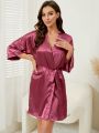 Women's Solid Color Glossy Bridesmaid Robe