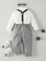 Baby Boys' Academy Bow Tie Shirt And Plaid Suspenders Pants Set