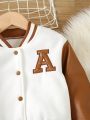 SHEIN Kids HYPEME Young Girl Embroidery Letter Pattern Striped Trim Varsity Jacket & Skirt