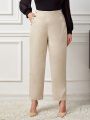 SHEIN Privé Women's Solid Color Button Decoration Plus Size Elegant Long Pants