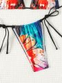 SHEIN Swim Y2GLAM Pattern Printed Knotted Side Bikini Swimsuit Set