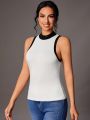 SHEIN Tall Women'S Two-Tone Stand Collar Vest