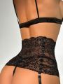 Floral Lace Thong With Garter & 1pair Stocking