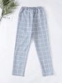 Teen Boy Plaid Print Drawstring Waist Pants