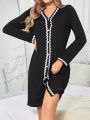 Women's Long Sleeve Single Breasted Homewear Dress