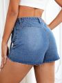 Wrap Knot Side Raw Hem Denim Skort