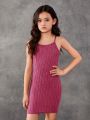 SHEIN Tween Girl Solid Cami Dress & Button Front Coat