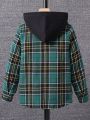 SHEIN Kids EVRYDAY Tween Boy Plaid Print Hooded Shirt Without Tee