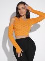 SHEIN SXY Hollow Out Detail Long Sleeve Cropped T-Shirt