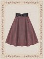 SHEIN DECDS Vintage Elegant Women'S A-Line Skirt With Wide Waist Belt And Umbrella Hem, Autumn/Winter