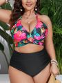 SHEIN Swim Vcay Plus Size Flower Print Swimwear Set