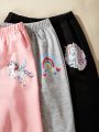 SHEIN Kids EVRYDAY 3pcs/Set Tween Girls' Casual Sports Unicorn Printed Sweatpants