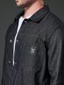 Men Plus Letter Patched Detail Denim Jacket