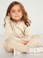 SHEIN Little Girls' Casual Round Neck Long Sleeve Knit Jumpsuit