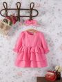 Baby Girl Ruffle Hem Dress With Headband