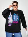 Leon de la Cruz Plus Ghost & Slogan Graphic Drop Shoulder Sweatshirt