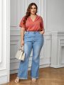 Plus Size Raw Hem Flared Jeans