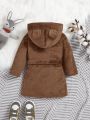 SHEIN Baby Boy 3D Ear Design Hooded Belted Flannel Robe