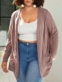 SHEIN CURVE+ Plus Size Women's Pink Knitted Cardigan With Open Front