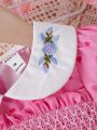 Baby Girl'S Floral Embroidered Doll Collar Heart Printed Dress