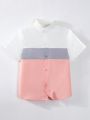 SHEIN Kids EVRYDAY Boys' Color-Block Short-Sleeved Comfortable Casual Shirt
