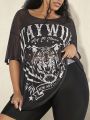 SHEIN CURVE+ Plus Size Printed Round Neck Casual Mesh Short Sleeve T-shirt