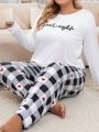 Plus Size Versatile Casual White Long Sleeve Pajama Top