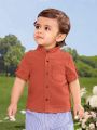 SHEIN Baby Boy Patched Pocket Roll Up Sleeve Shirt