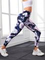 SHEIN Yoga Floral Tie Dye Flower Printed Sports Leggings