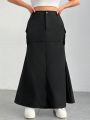 SHEIN Coolane Women's Plus Size Utility Pocket Slit Micro Flared Skirt