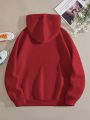 Letter Graphic Kangaroo Pocket Drawstring Thermal Hoodie