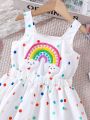 SHEIN Kids EVRYDAY Young Girl'S Cute Colorful Polka Dot And Rainbow Print Casual Dress