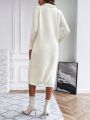 SHEIN Essnce Polo Neck Drop Shoulder Sweater Dress