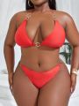 SHEIN Swim SXY Plus Size Halter Neck Ring Detail Two-piece Swimsuit