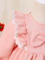 Baby Girls' Lovely Ruffle Edge And Bowknot Detail Dress