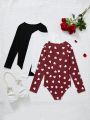 Teen Girls' Round Neck Long Sleeve Bodysuit 3pcs/Set