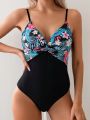 SHEIN Swim Classy Women'S One-Piece Swimsuit With Tropical Plant Print